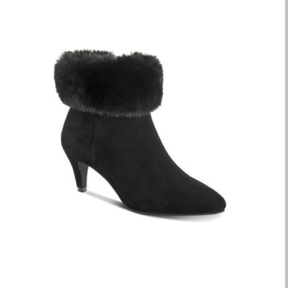 Alfani Shoes - Alfani Womens Hansonn Suede Faux Fur Trim Booties Color Black Size 7